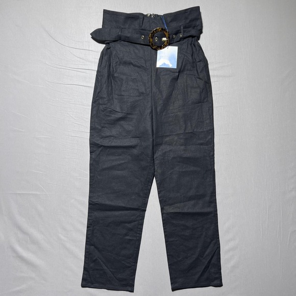 MAJORELLE Pants - Majorelle Belted High Waist Black Trouser Pants High Rise Size M Linen Blend